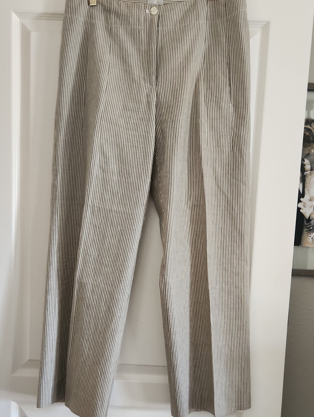 Chico's Pinstriped Linen Blend Trousers